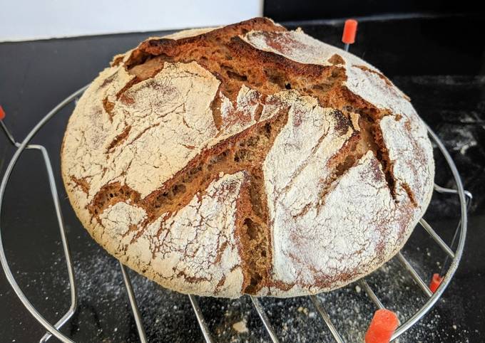 No-knead rustic sourdough bread