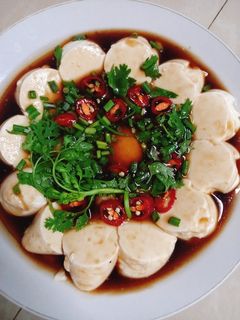 Hình của món Tàu hủ non hấp thịt và trứng.