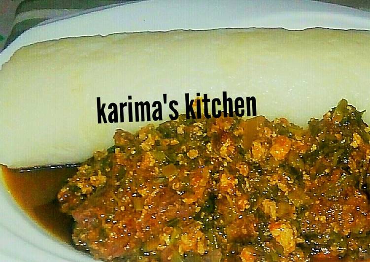 Pounded yam/vegetable soup