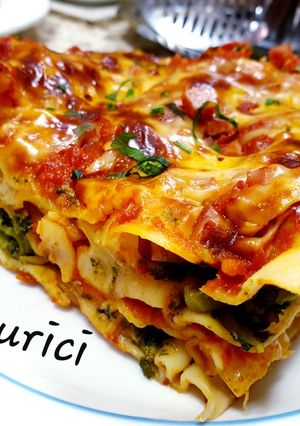 O poză a rețetei Lasagne cu broccoli și sos roșu.