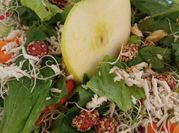 Una foto de ensalada de pollo y cacahuetes