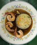 Camarones 🍤Teriyaki con arroz thai con verduras y cacahuates