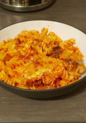 A picture of Sausage tomato mozerella bake.