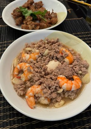 รูปของ เต้าหู้ทอดราดหมูสับกับกุ้ง