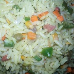 A picture of Fried rice with pepper chicken.