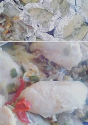 Una foto de Pollo a la moztaza y miel con papas rústicas