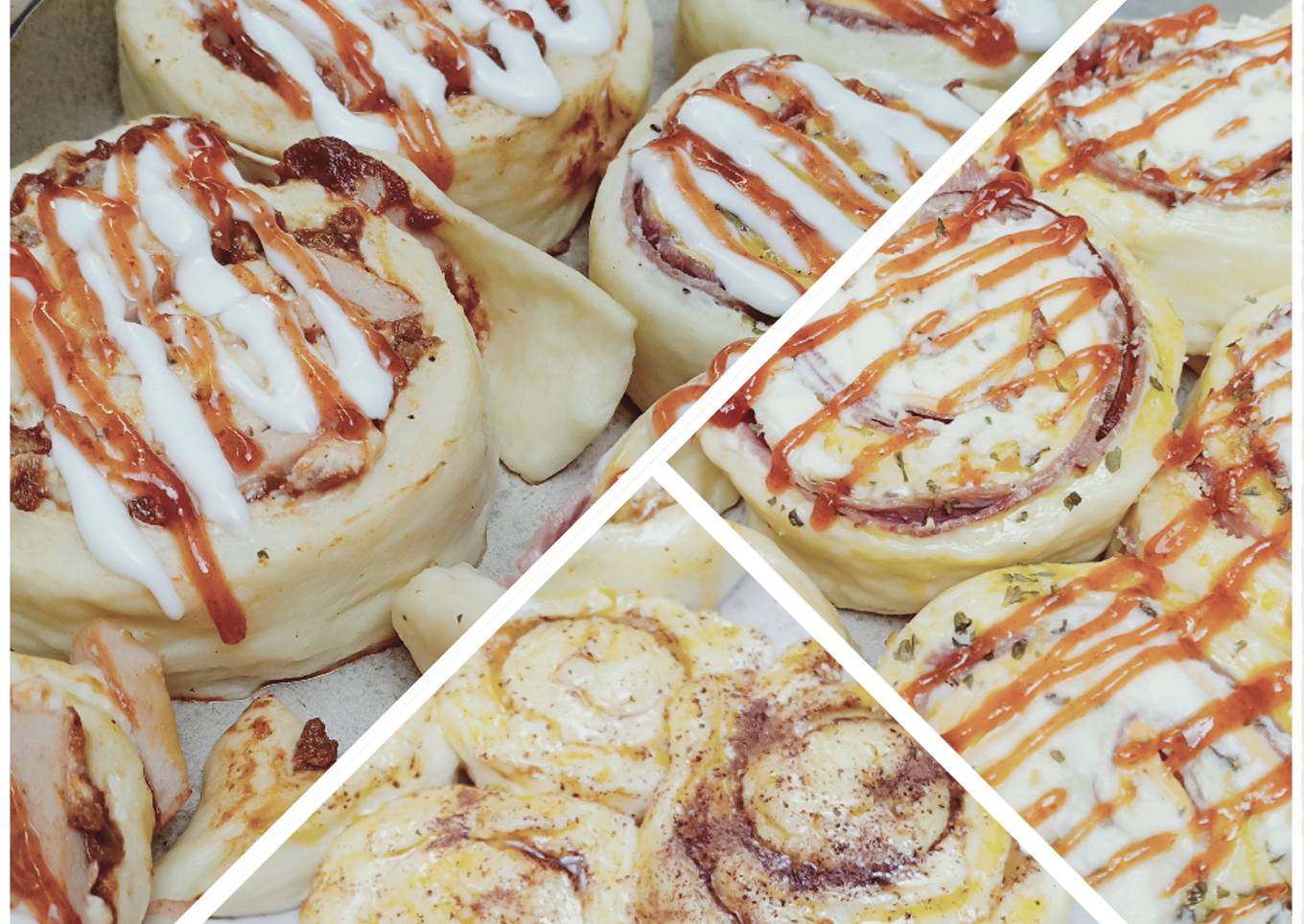 Roti Gulung (Pizza roll, Cinamon roll, Beef Cheese roll)