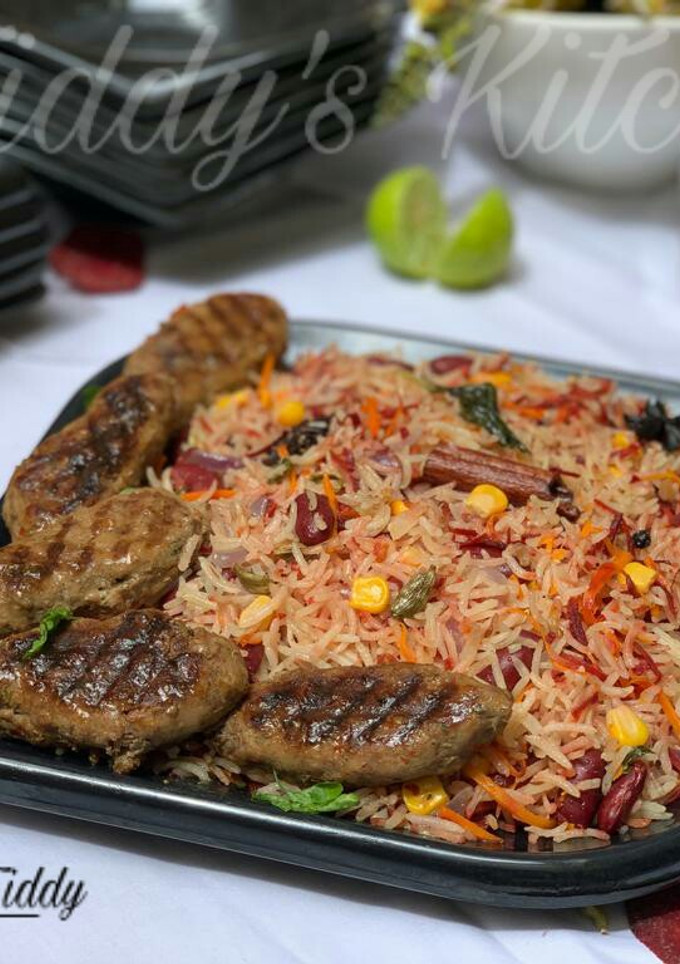 Beetroot,carrot rice with beef Kebabs(Arabian style) ainihin hoton girkin