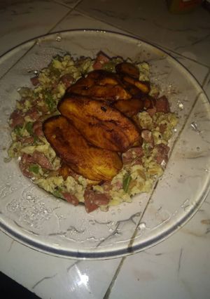 A picture of Fried Plantain and Scrambled Eggs.