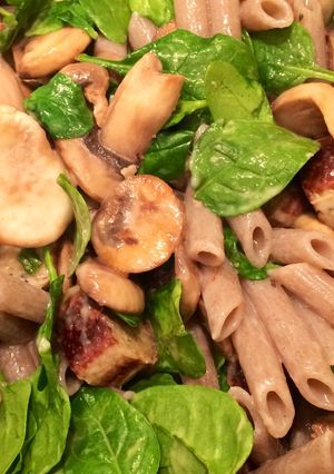 A picture of Speedy Mushroom & Sausage Pasta.