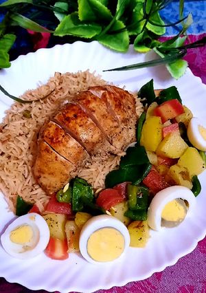 A picture of Spicy Chicken steak with veg.