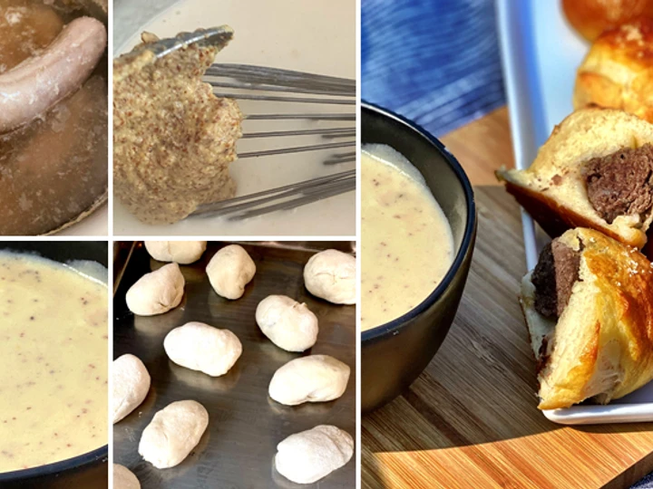 Simple Way Prepare Recipe Fullblood Wagyu Bratwurst-Stuffed Pretzel Bombs that is Really Delicious, Delicious}