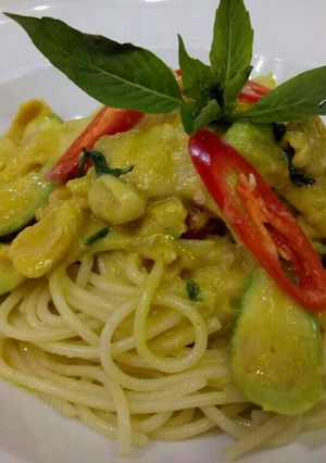 รูปของ สปาเก็ตตี้เขียวหวานไก่