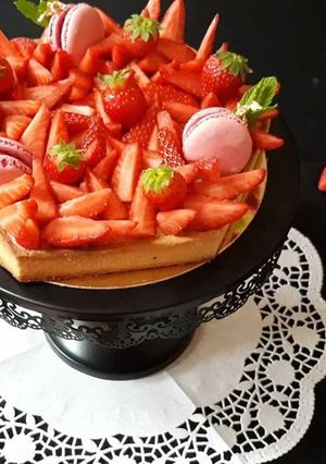 Une photo de Tarte aux fraises héxagonale