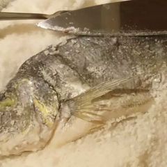 A picture of Sea bream in a rock salt crust 🎄.