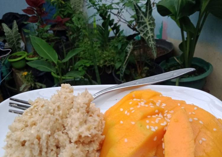 Cara Gampang Membuat |bukan| Mango Sticky Rice aka Mango Sticky Oat (Sarapan Diet) Anti Gagal