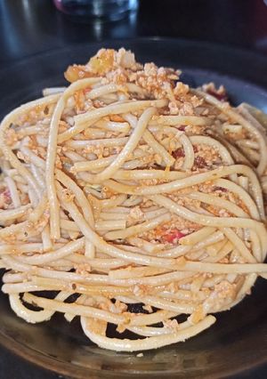 O poză a rețetei Paste vegane cu soia texturată.