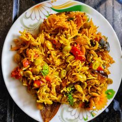 Lima beans pulav (pavta bhat) A picture of Lima beans pulav (pavta bhat).