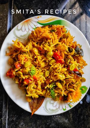 A picture of Lima beans pulav (pavta bhat).