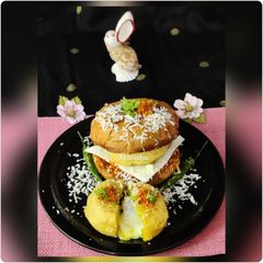 A picture of Cheese Stuffed Vada Pav Burger.