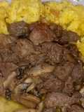 Wagyu Cube rice bowl with mushroom and scrambled egg