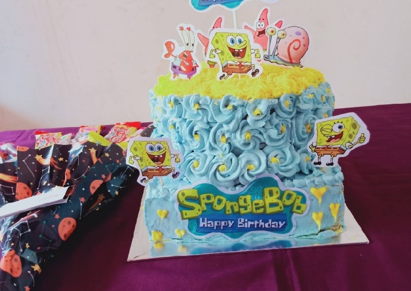 Base cake Kue tart kukus spongebob untuk jualan