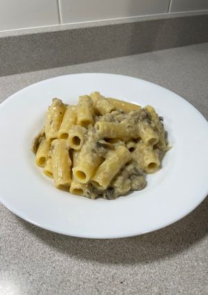 Una foto de Tortiglioni a la crema de champiñones