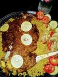 Mutton leg steam roast with special rice and veggies