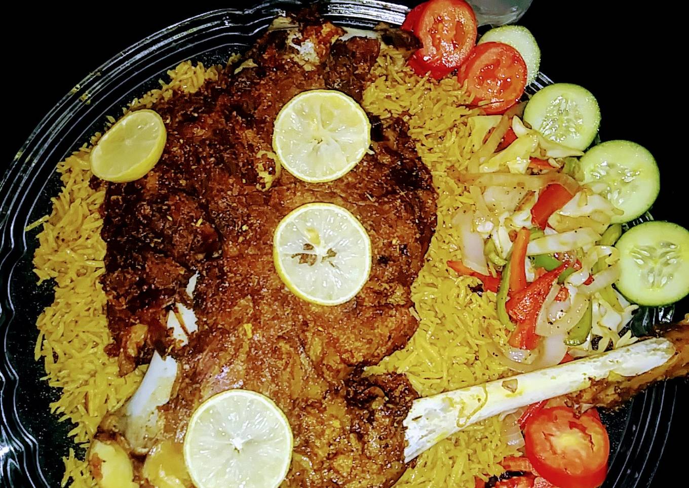 Mutton leg steam roast with special rice and veggies