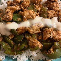 A picture of Cajun Chicken and rice.