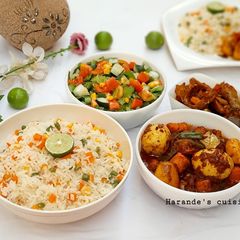 Lemon veg rice with potato carrot soup A picture of Lemon veg rice with potato carrot soup.