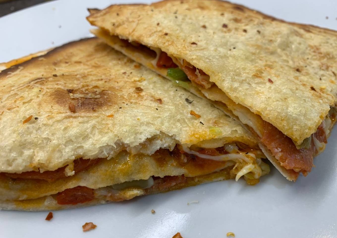 ‘Fridge raid “Mother Hubbard” style Tortilla stack #baking #fridgeforager