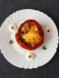 Moussaka ihlette töltött kaliforniai paprika keto, GM