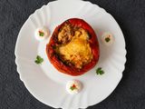 Moussaka ihlette töltött kaliforniai paprika keto, GM