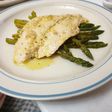 Apple cider fish with asparagus
