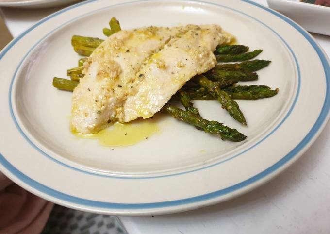 Apple cider fish with asparagus