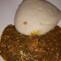 A picture of Semo with okro soup.