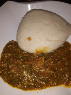 A picture of Semo with okro soup.