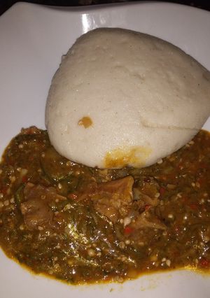 A picture of Semo with okro soup.