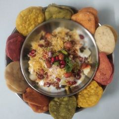 A picture of Holi Special Colourful Papdi Chaat.