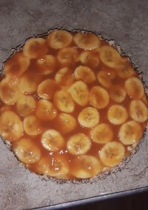 A picture of Banana Cake with Caramel Sauce.