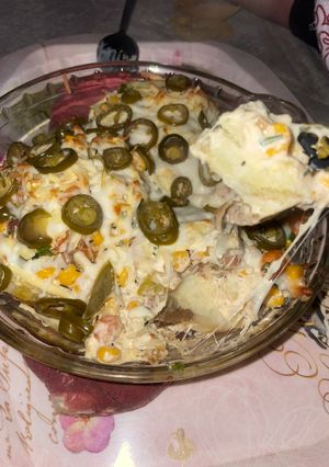 صورة لوصفة بطاطس مشوية بالخضار والجبنه 🔥❤️
