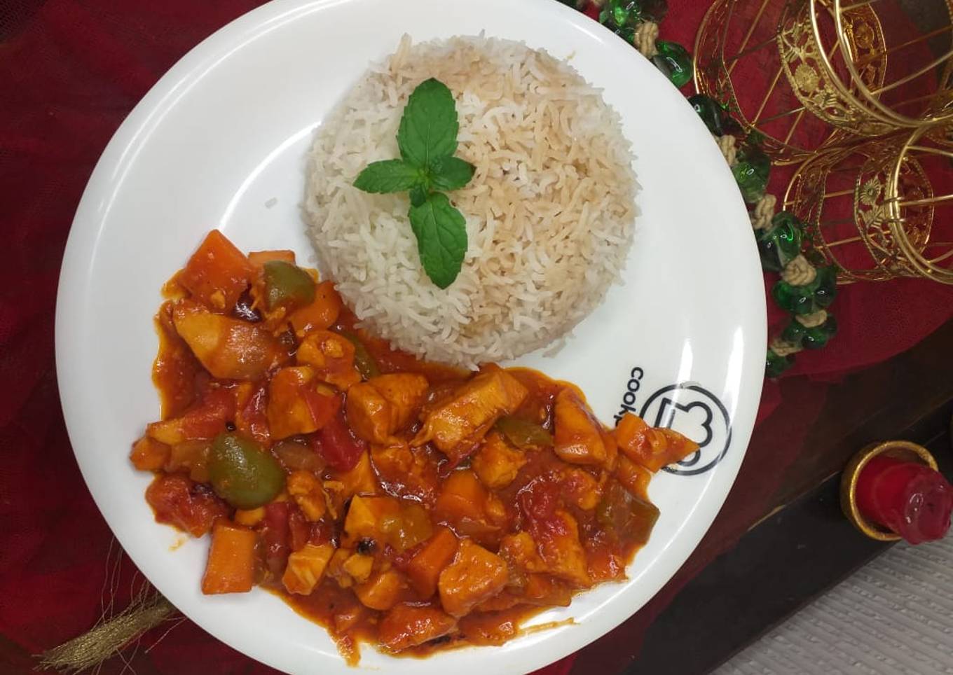 Chicken manchurian with brown rice