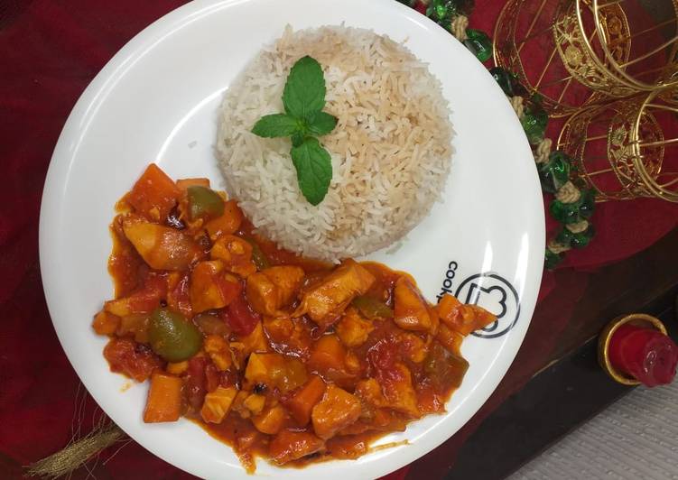 Recipe of Super Quick Chicken manchurian with brown rice