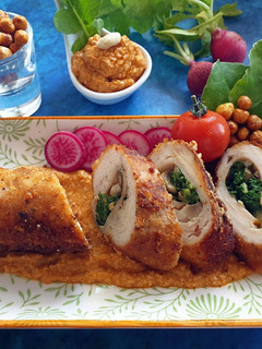 A picture of Chicken Roulade with Spicy Peanut Sauce.