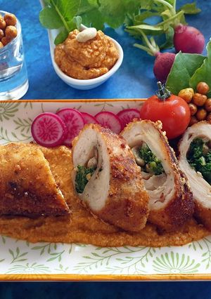 A picture of Chicken Roulade with Spicy Peanut Sauce.