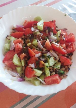 A picture of Black-Eyed Pea Salad with Tomato and Cucumber.