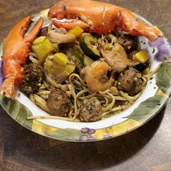 A picture of Brad's surf and turf pesto fettuccine.