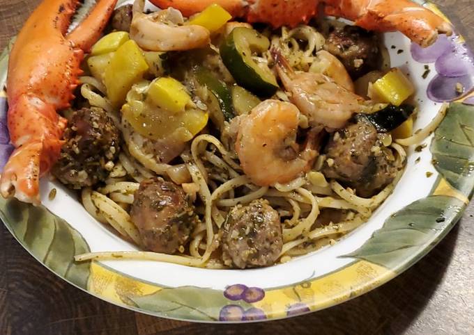 Recipe of Traditional Brad&amp;#39;s surf and turf pesto fettuccine for Dinner Recipe