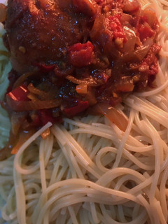A picture of Chicken sauce with pasta.